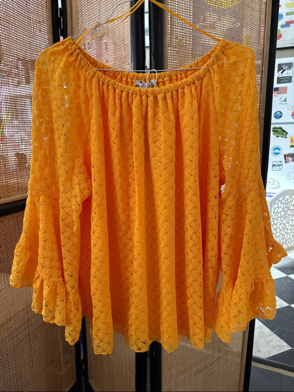 💛 PEASANT TOP OR COVER-UP Women’s Off-Shoulder Lace Peasant Top - FuN Yellow